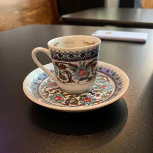 a cup and saucer on a table