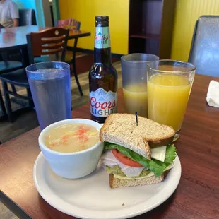 Chicken, green chili and turkey on rye with guacamole