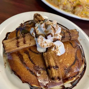 Most delicious Churro pancake &amp;&amp; breakfast burrito