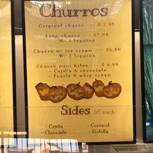 Churro side menu.