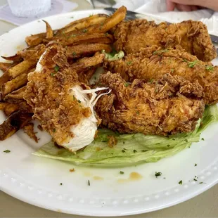 Cajun chicken tenders with hand cut Cajun fries