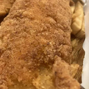 Close-up of the very delicious breading of the fish. Fish Plate