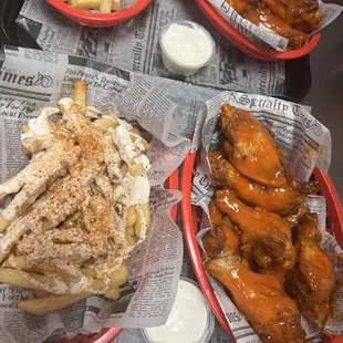 chicken wings and fried chicken, food