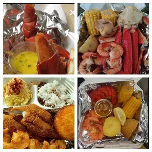 a variety of seafood dishes
