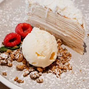 Coconut crepe with ice cream