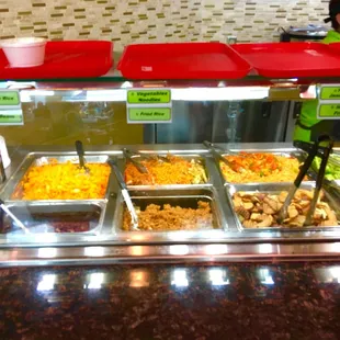 a buffet full of food