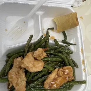 Chicken green beans and egg roll