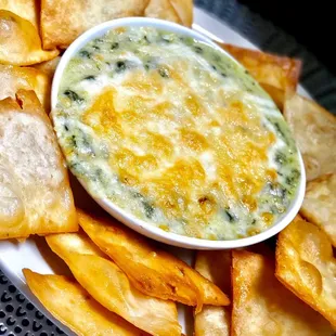 a plate of chips and dip