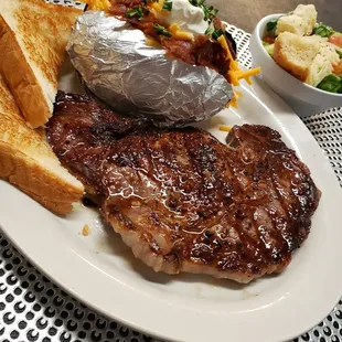 a steak and bread