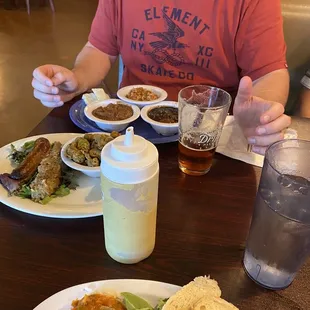 Boudin, fried okra, and the Cajun sampler