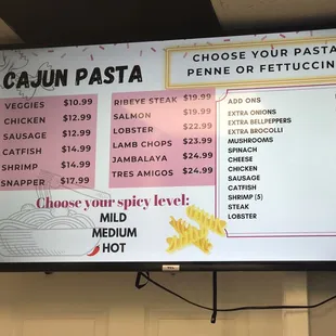 Pasta Menu