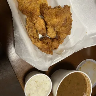 Chicken Fried Catfish and Shrimp. Red Beans and Rice