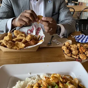 Fried catfish basket and fried gizzards. Good choice.