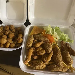 4 Catfish Fillets, 4 Shrimp, 4 Oysters  Side of Fried Okra