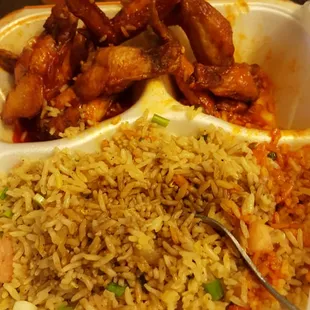 Hot wings are so good. Sweet with a kick of the heat. Rice is awesome! #mycheatday