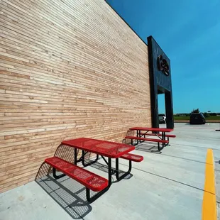 Our front patio picnic tables!