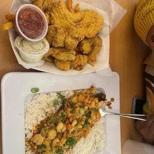 Seafood combo and loaded blackened fish!