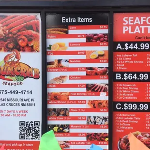 a menu for a seafood platter