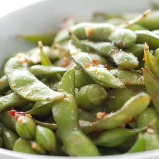 a bowl of sugar snap peas