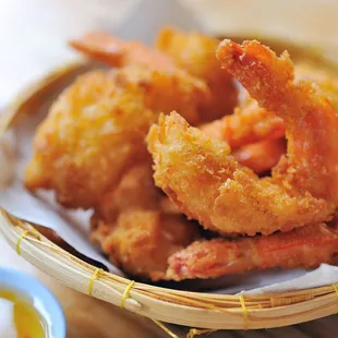 a basket of fried shrimp