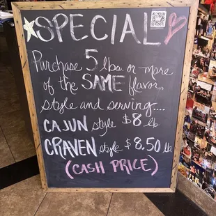 a blackboard sign for a special sale