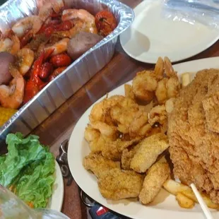 Seafood platter - shrimp, oysters, and catfish Crawfish made to order