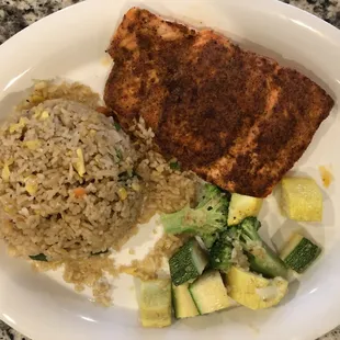 Grilled Salmon and Fried Rice