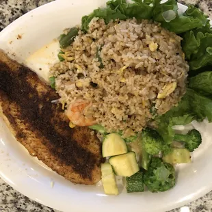 Blackened fish and shrimp fried rice