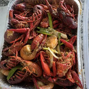 4lbs of Just regular Spicy crawfish with added shrimp and onion
