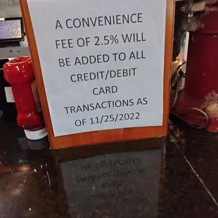 a convenience fee of 25 % will be added to all credit cards