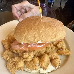 Fried shrimp on bun - so many shrimp!! Tasty.
