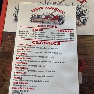 Daiquiri Menu