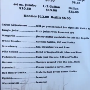 a menu for cajun daiquiris