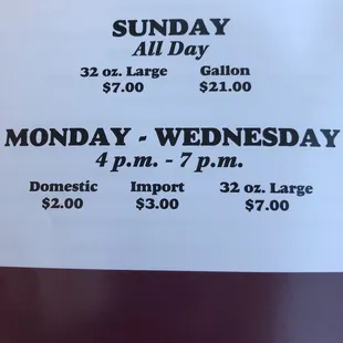 a menu for the daily specials