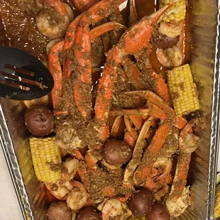 Crab, shrimp, sausage, corn, potatoes, and the best sauce ever. Pure deliciousness!!!