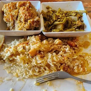 Etouffee with green beans and bread pudding