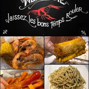 Cajun House, $20 Lb Shrimp, $1.50 Corn, $6 Sweet Potato Fries &amp; $11 Garlic Noodles.