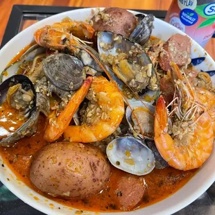 I got Seafood Combo A - 1/2lb Shrimp, 1/2lb Clams, 1/2lb Mussels with sausage and potatoes!