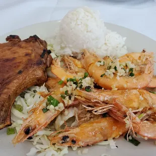 Salt &amp; pepper pork chop with salt &amp; pepper shrimp.