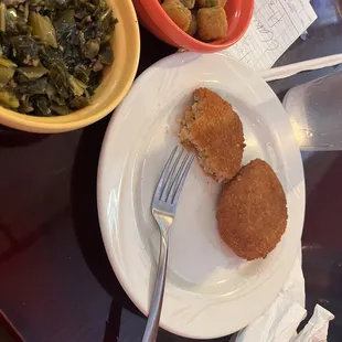 Crab cakes. Definitely missing a good sauce. The one I was given didn't pair well.