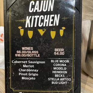 Adult drinks offered. Or Pepsi products