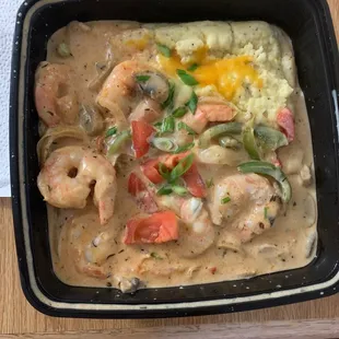 Shrimp and Cajun Shrimp &amp; Grits Plate Good flavor.