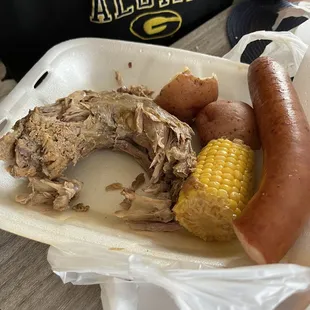 Hubby started eating before I could snap a pic lol turkey neck, corn, potatoes and sausage