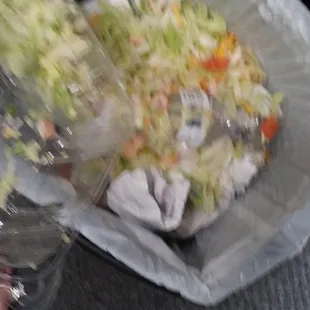 a person holding a plastic bag of food