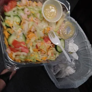 a person holding a container of food