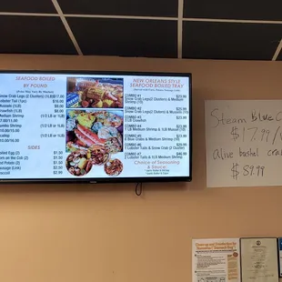 a menu on the wall