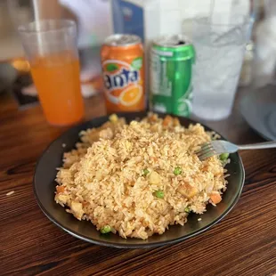 a plate of cajun fried rice