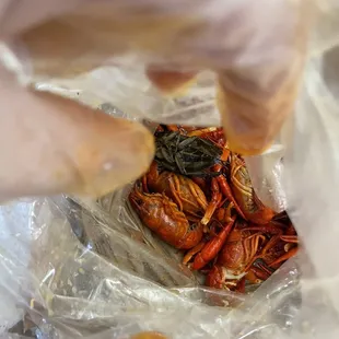 a person&apos;s hand holding a bag of cajuns