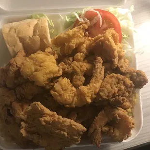 House special seafood platter - shrimp , catfish , and soft shell crab with side salad