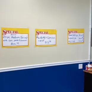 Several Specials on wall....